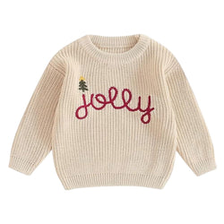 Vecot Beige Knit Christmas Sweater for Kids