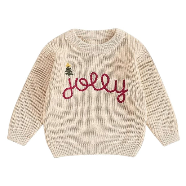 Vecot Beige Knit Christmas Sweater for Kids