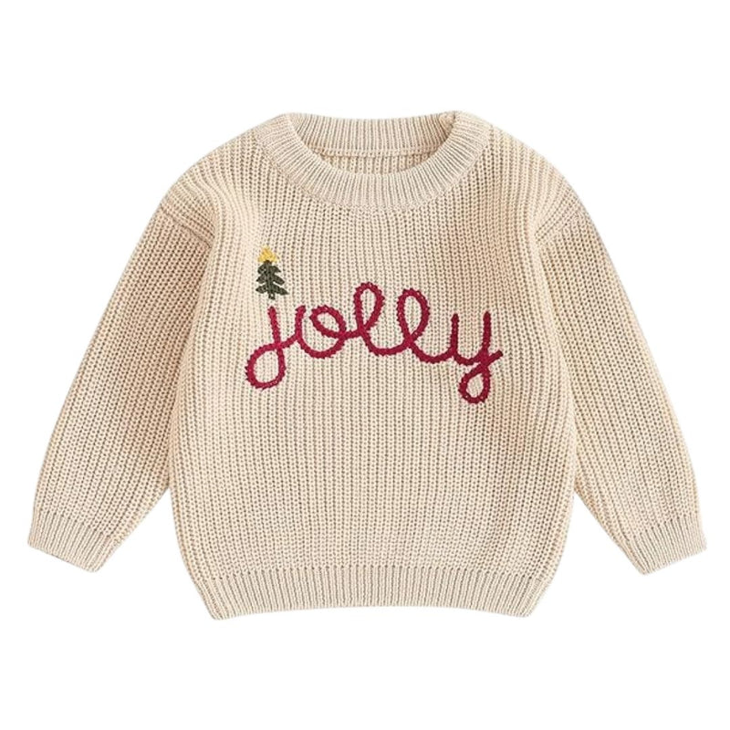 Vecot Beige Knit Christmas Sweater for Kids