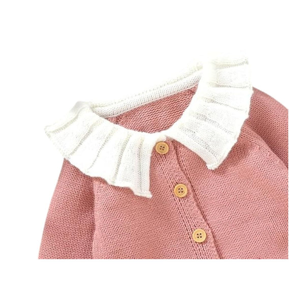Vecot Kids Pink Chicken Knit Cardigan with Ruffle Collar