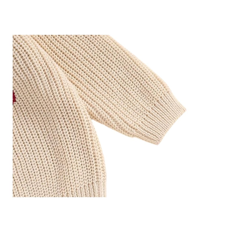 Vecot Beige Knit Christmas Sweater for Kids