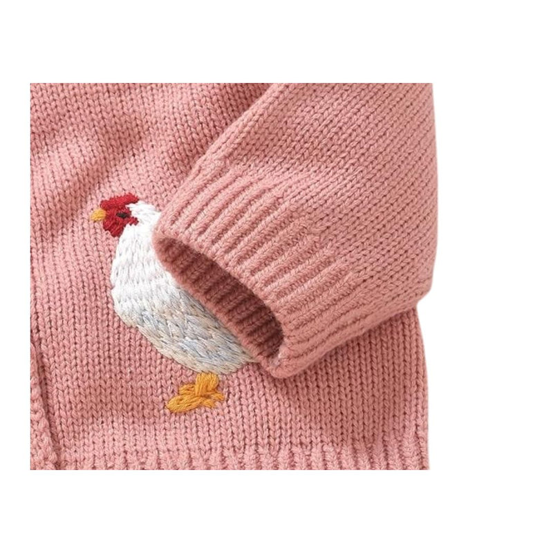 Vecot Kids Pink Chicken Knit Cardigan with Ruffle Collar