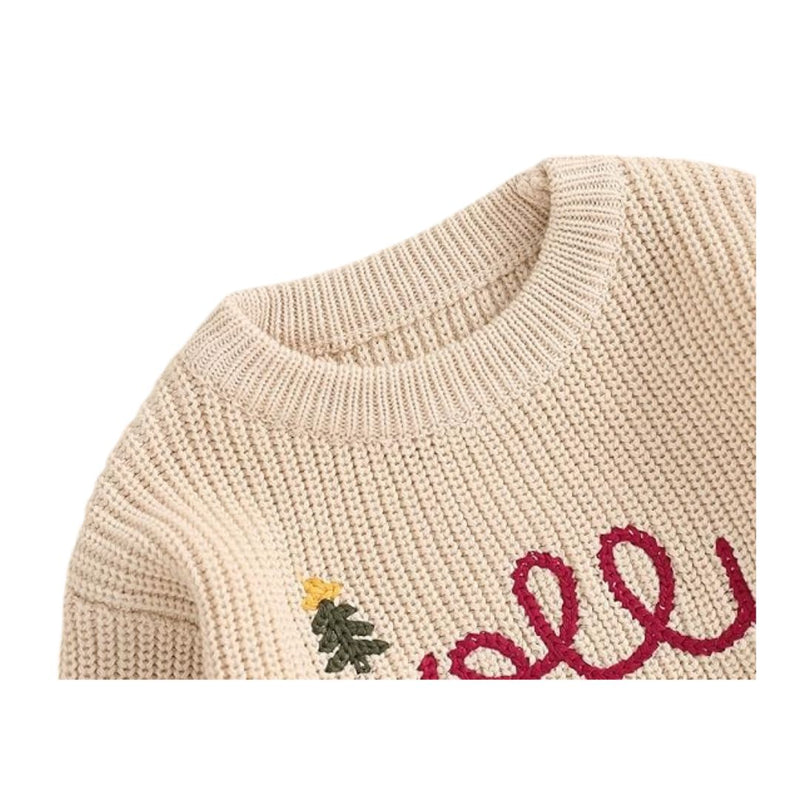 Vecot Beige Knit Christmas Sweater for Kids