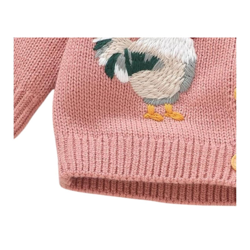 Vecot Kids Pink Chicken Knit Cardigan with Ruffle Collar